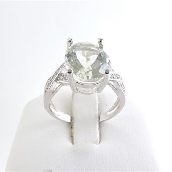 925 Silver Green Amethyst & Cubic Zirconia Ring - Picture 1 of 5